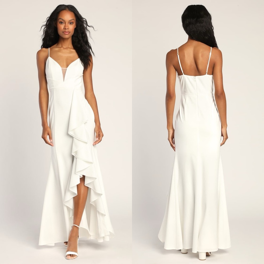 Lulus | Endless Admiration White Ruffled Mermaid Maxi Dress